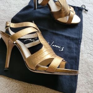 Gold Metallic Block Heel Sandals